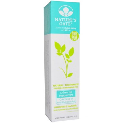 NATURE'S GATE, NATURAL TOOTHPASTE, FLOURIDE AND CARRAGEENAN FREE, CR?ME DE PEPPERMINT, 6 OZ / 170G)