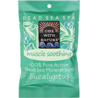 ONE WITH NATURE, DEAD SEA SPA, MINERAL SALTS, MUSCLE SOOTHING, EUCALYPTUS, 2.5 OZ / 70g