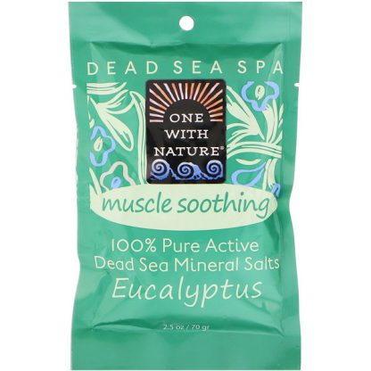 ONE WITH NATURE, DEAD SEA SPA, MINERAL SALTS, MUSCLE SOOTHING, EUCALYPTUS, 2.5 OZ / 70g