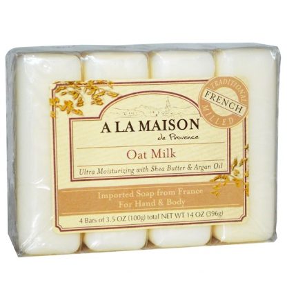 A LA MAISON DE PROVENCE, HAND & BODY BAR SOAP, OAT MILK, 4 BARS, 3.5 OZ / 100g EACH