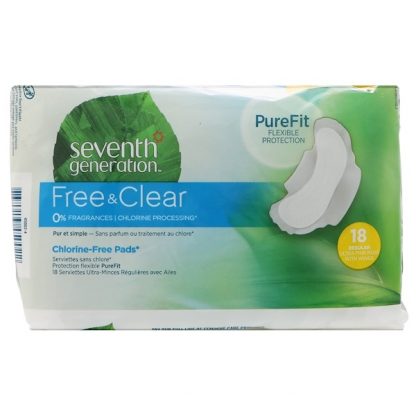 SEVENTH GENERATION, FREE & CLEAR, ULTRA-THIN PADS WITH WINGS, REGULAR, 18 PADS