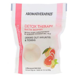 SMITH & VANDIVER, DETOX THERAPY BATH BOMBS WITH PINK GRAPEFRUIT & GINGER ESSENTIAL OILS, 4 EFFERVESCENT BATH BALLS, 0.8 OZ / 22g EACH