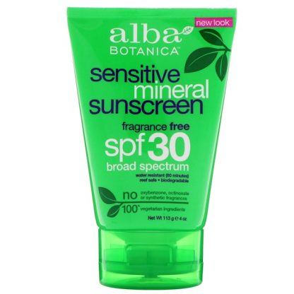 ALBA BOTANICA, MINERAL SUNSCREEN, SENSITIVE, FRAGRANCE FREE, SPF 30, 4 OZ / 113g