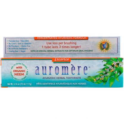 AUROMERE, AYURVEDIC HERBAL TOOTHPASTE, LICORICE, 4.16 OZ / 117g