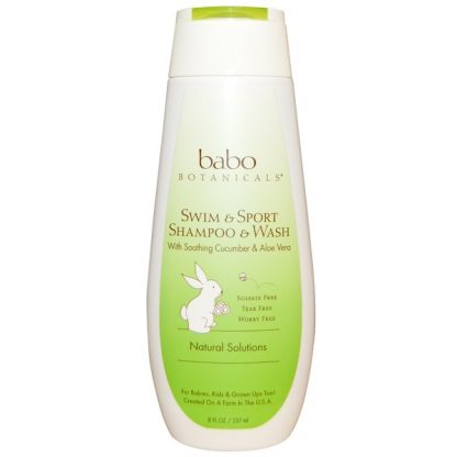 BABO BOTANICALS, SWIM & SPORT SHAMPOO & WASH, WITH SOOTHING CUCUMBER & ALOE VERA, 8 FL OZ / 237ml