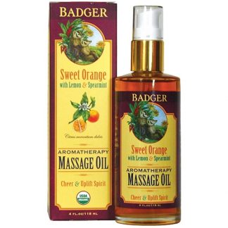 BADGER COMPANY, AROMATHERAPY MASSAGE OIL, SWEET ORANGE WITH LEMON & SPEARMINT, 4 FL OZ / 118ml