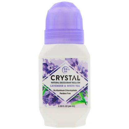 CRYSTAL BODY DEODORANT, NATURAL DEODORANT ROLL-ON, LAVENDER & WHITE TEA, 2.25 FL OZ / 66ml