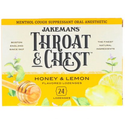 JAKEMANS, THROAT & CHEST, HONEY & LEMON FLAVORED LOZENGES, 24 LOZENGES