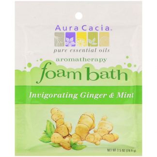 AURA CACIA, AROMATHERAPY FOAM BATH, INVIGORATING GINGER & MINT, 2.5 OZ / 70.9g