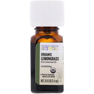 AURA CACIA, PURE ESSENTIAL OIL, ORGANIC, LEMONGRASS, 0.25 FL OZ / 7.4ml