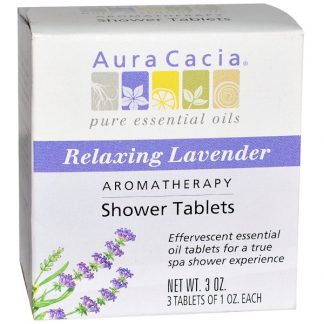 AURA CACIA, AROMATHERAPY SHOWER TABLETS, RELAXING LAVENDER, 3 TABLETS, 1 OZ EACH