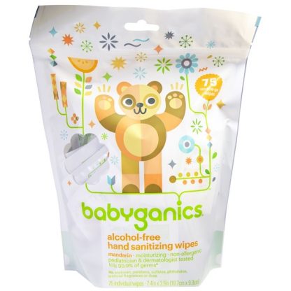 BABYGANICS, HAND SANITIZING WIPES, ALCOHOL FREE, MANDARIN, 75 ON-THE-GO WIPES