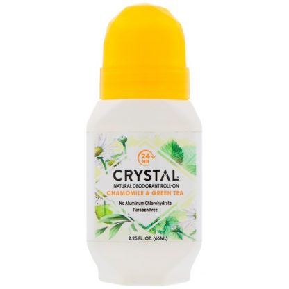 CRYSTAL BODY DEODORANT, NATURAL DEODORANT ROLL ON, CHAMOMILE & GREEN TEA, 2.25 FL OZ / 66ml