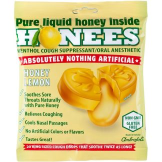 HONEES, COUGH DROPS, HONEY LEMON, 20 COUGH DROPS