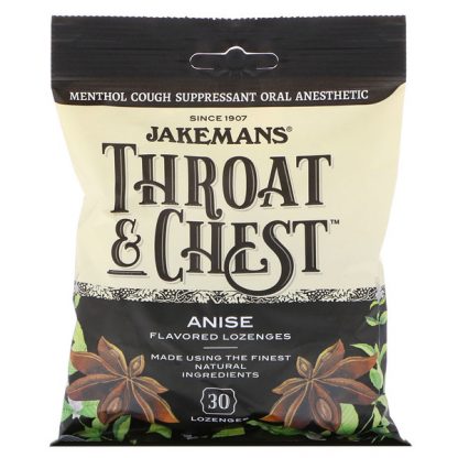 JAKEMANS, THROAT & CHEST, ANISE FLAVORED, 30 LOZENGES