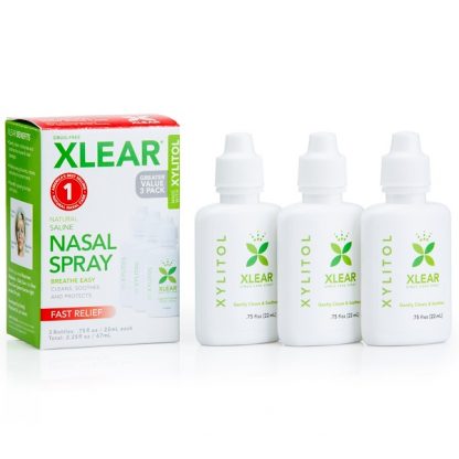 XLEAR, XYLITOL, NATURAL SALINE NASAL SPRAY, 3 BOTTLES, .75 FL OZ / 22ml EACH