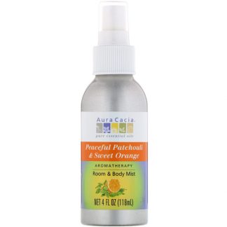 AURA CACIA, AROMATHERAPY ROOM & BODY MIST, PEACEFUL PATCHOULI & SWEET ORANGE, 4 FL OZ / 118ml