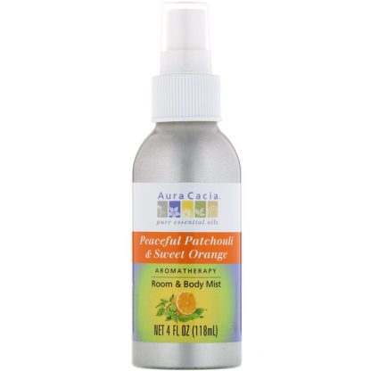 AURA CACIA, AROMATHERAPY ROOM & BODY MIST, PEACEFUL PATCHOULI & SWEET ORANGE, 4 FL OZ / 118ml