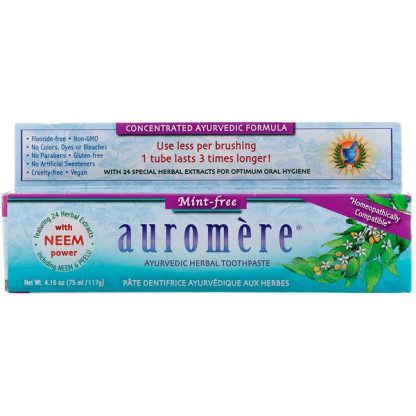 AUROMERE, AYURVEDIC HERBAL TOOTHPASTE, MINT-FREE, 4.16 OZ / 117g