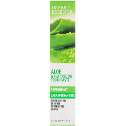 DESERT ESSENCE, ALOE & TEA TREE OIL TOOTHPASTE, PEPPERMINT, 6.25 OZ / 176g