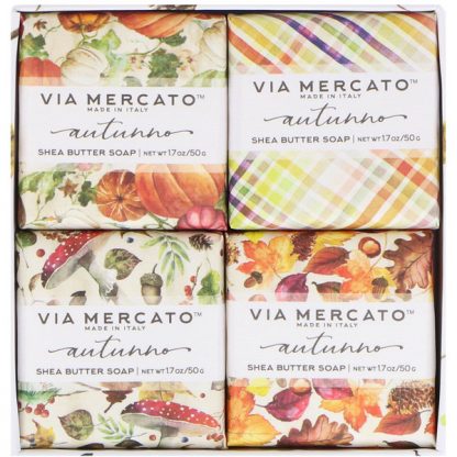 EUROPEAN SOAPS, LLC, VIA MERCATO, AUTUMNO, SHEA BUTTER SOAPS SET, 4 SOAPS, 50 G EACH