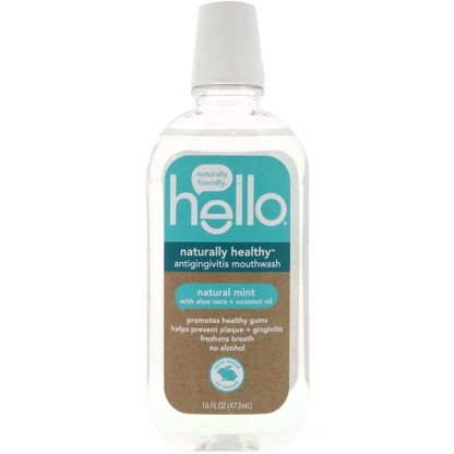 HELLO, NATURALLY HEALTHY, ANTIGINGIVITIS MOUTHWASH, NATURAL MINT, 16 FL OZ / 473ml