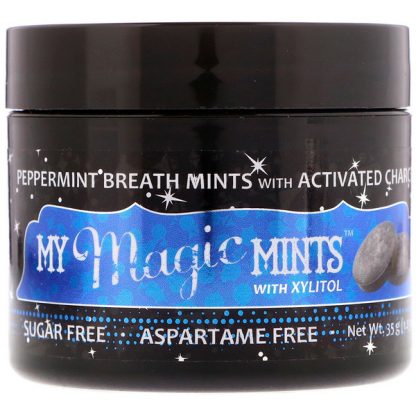 MY MAGIC MUD, MY MAGIC MINTS WITH XYLITOL AND ACTIVATED CHARCOAL, PEPPERMINT, 1.23 OZ / 35g