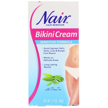 NAIR , HAIR REMOVER, BIKINI CREAM, SENSITIVE FORMULA, WITH GREEN TEA, 1.7 OZ / 48g