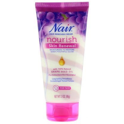 NAIR , HAIR REMOVER CREAM, NOURISH, SKIN RENEWAL, FOR FACE, 3 OZ / 85g