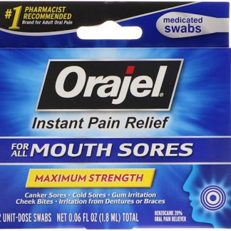ORAJEL, INSTANT PAIN RELIEF FOR ALL MOUTH SORES, MAXIMUM STRENGTH, 12 SWABS, 0.06 FL OZ / 1.8ml