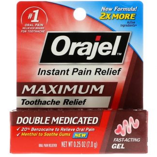 ORAJEL, MAXIMUM STRENGTH TOOTHACHE PAIN RELIEF, DOUBLE MEDICATED GEL, 0.25 OZ / 7.0g