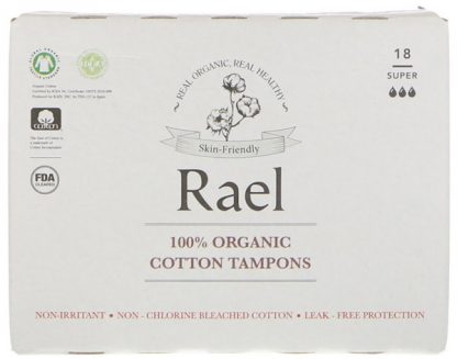 RAEL, 100% ORGANIC COTTON TAMPONS, SUPER, 18 TAMPONS