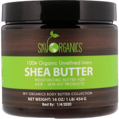 SKY ORGANICS, SHEA BUTTER, 100% ORGANIC UNREFINED IVORY, 16 FL OZ / 454g