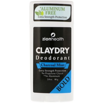 ZION HEALTH, BOLD, CLAYDRY DEODORANT, CHARCOAL MINT, 2.8 OZ / 80g