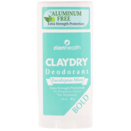 ZION HEALTH, BOLD, CLAYDRY DEODORANT, EUCALYPTUS MINT, 2.8 OZ / 80g