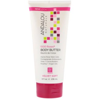 ANDALOU NATURALS, BODY BUTTER, VELVET SOFT, 1000 ROSES, 8 FL OZ / 236ml