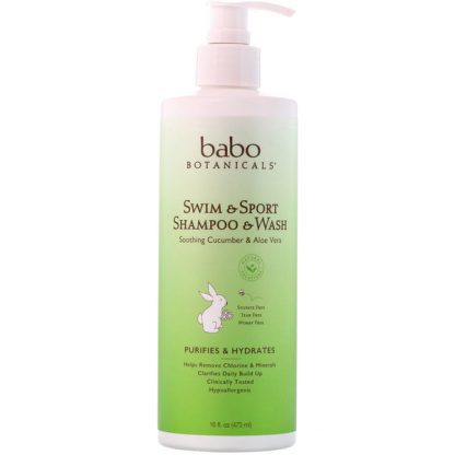 BABO BOTANICALS, SWIM & SPORT SHAMPOO & WASH, SOOTHING CUCUMBER & ALOE VERA, 16 FL OZ / 473ml