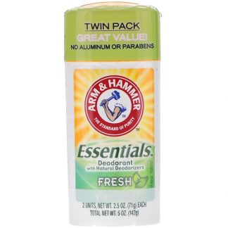 ARM & HAMMER, ESSENTIALS NATURAL DEODORANT, FRESH, FOR MEN AND WOMEN, TWIN PACK, 2.5 OZ / 71g EACH