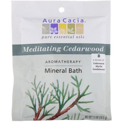 AURA CACIA, AROMATHERAPY MINERAL BATH, MEDITATING CEDARWOOD, 2.5 OZ / 70.9g