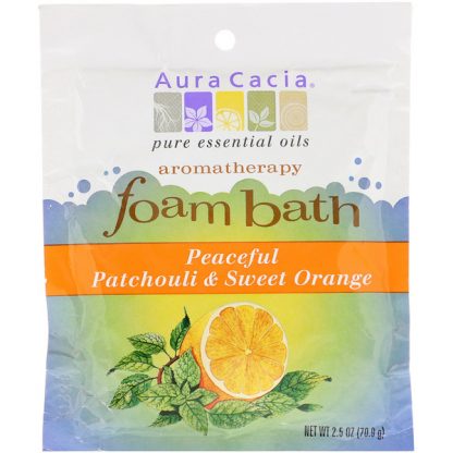 AURA CACIA, AROMATHERAPY FOAM BATH, PEACEFUL PATCHOULI & SWEET ORANGE, 2.5 OZ / 70.9g