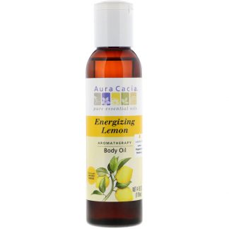 AURA CACIA, AROMATHERAPY BODY OIL, ENERGIZING LEMON, 4 FL OZ / 118ml