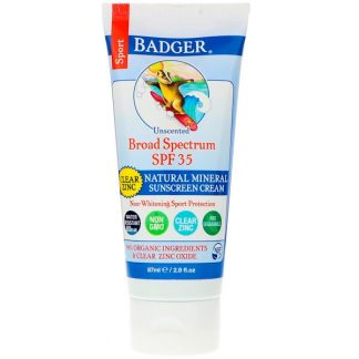 BADGER COMPANY, SPORT, NATURAL MINERAL SUNSCREEN CREAM, CLEAR ZINC, SPF 35, UNSCENTED, 2.9 FL OZ / 87ml