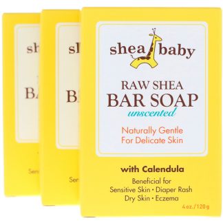 SHEA BABY SHEA MAMA, RAW SHEA BAR SOAP, UNSCENTED, 3 PACK, 4 OZ / 120g EACH