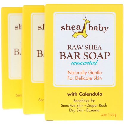 SHEA BABY SHEA MAMA, RAW SHEA BAR SOAP, UNSCENTED, 3 PACK, 4 OZ / 120g EACH