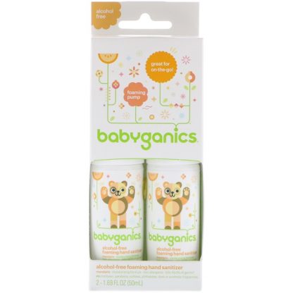 BABYGANICS, ALCOHOL-FREE, FOAMING HAND SANITIZER, MANDARIN, 2 PACK, 1.69 FL OZ / 50ml EACH