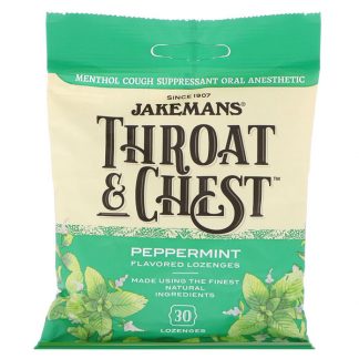 JAKEMANS, THROAT & CHEST, PEPPERMINT FLAVORED, 30 LOZENGES