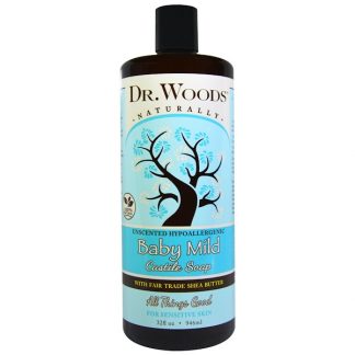 DR. WOODS, BABY MILD, CASTILE SOAP WITH FAIR TRADE SHEA BUTTER, UNSCENTED, 32 FL OZ / 946ml