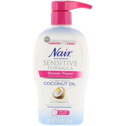 NAIR , SHOWER POWER, HAIR REMOVER CREAM WITH COCONUT OIL PLUS VITAMIN E, 12.6 OZ / 357g