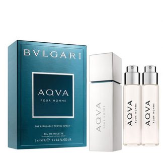 BVLGARI AQVA POUR HOMME THE REFILLABLE TRAVEL SPRAY GIFT SET FOR MEN